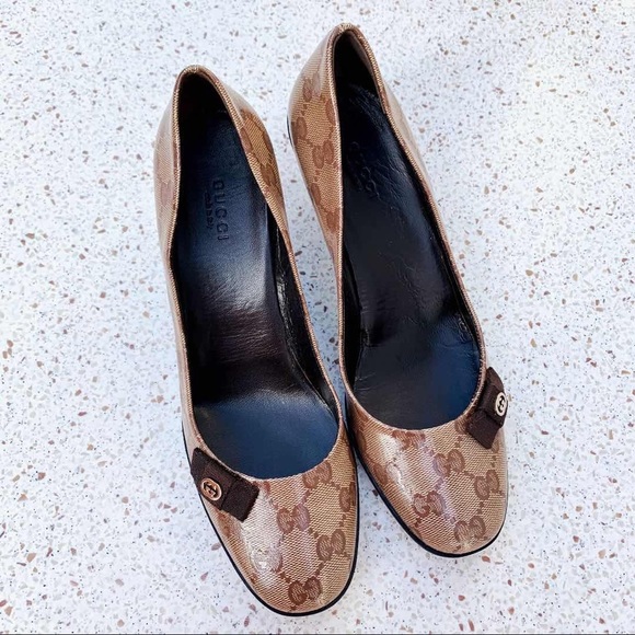 NIB Authentic Gucci Crystal GG Bow Front Mid Heel - Picture 2 of 8